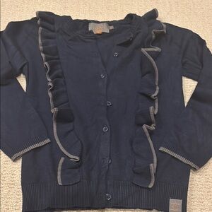 Navy girls Cardigan with Ruffle gray Trim